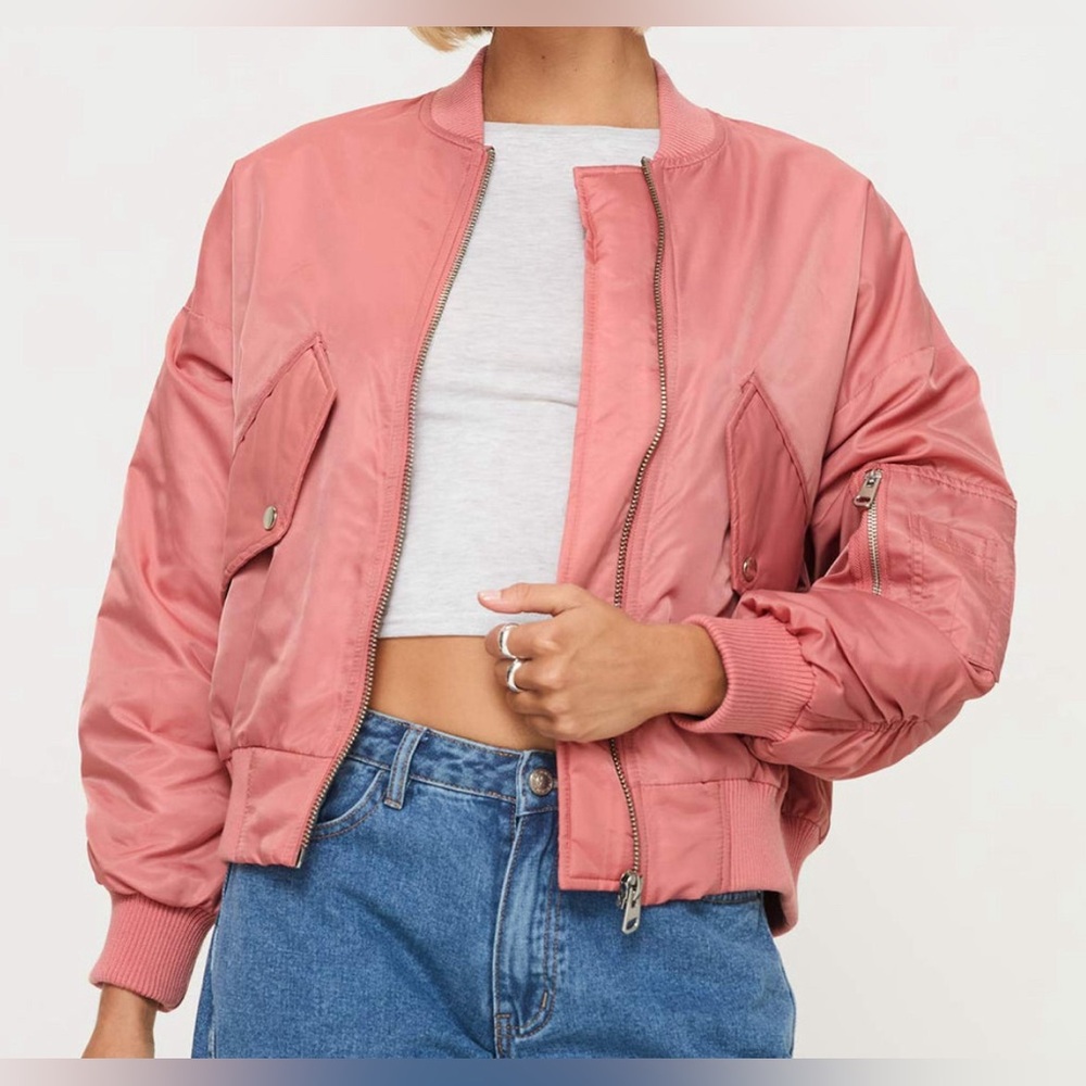 Princess Polly Dusted Rose Regarn Bomber Jacket Size 6. NWT.